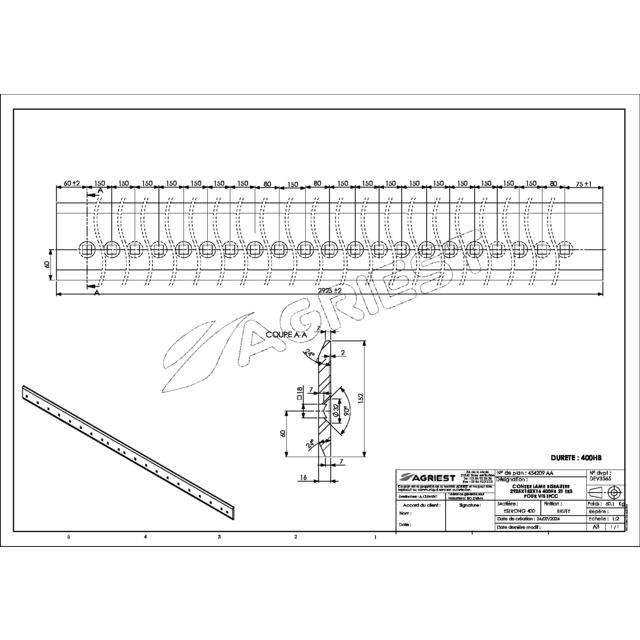 Contre Lame 152X16 LG 2925 400HB 21 TRS pour VIS TFCCØ17 EA 80/150 référence fournisseur 454209